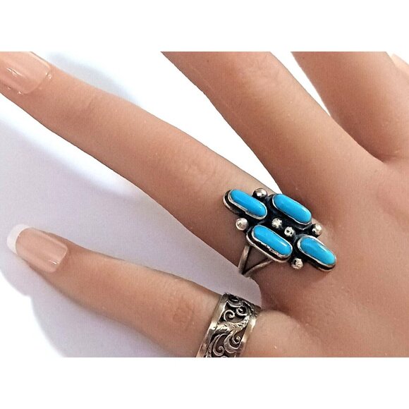 Zuni Vintage Needlepoint signed Ring sz6 Turquoise (1523) - Picture 3 of 8